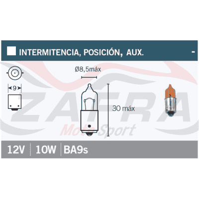 Caja de 10 lámparas 12Vx10W naranja