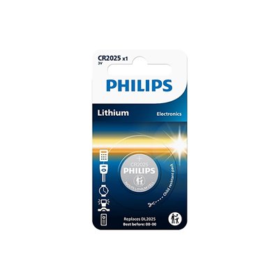 PILA DE BOTÓN LITHIUM  PHILIPS CR2025 ( 1PZS ) (  TMAX 2015-2025 )